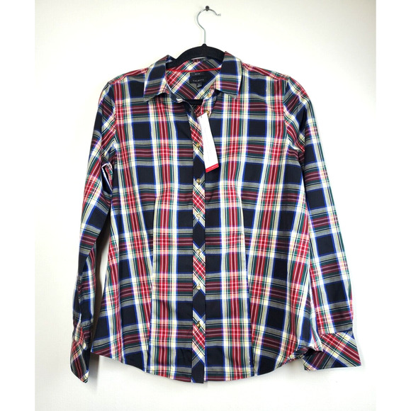 NEW Talbots Button Down Top Womens 4 Plaid Long Sleeve Holiday Gold Metallic - Picture 10 of 10